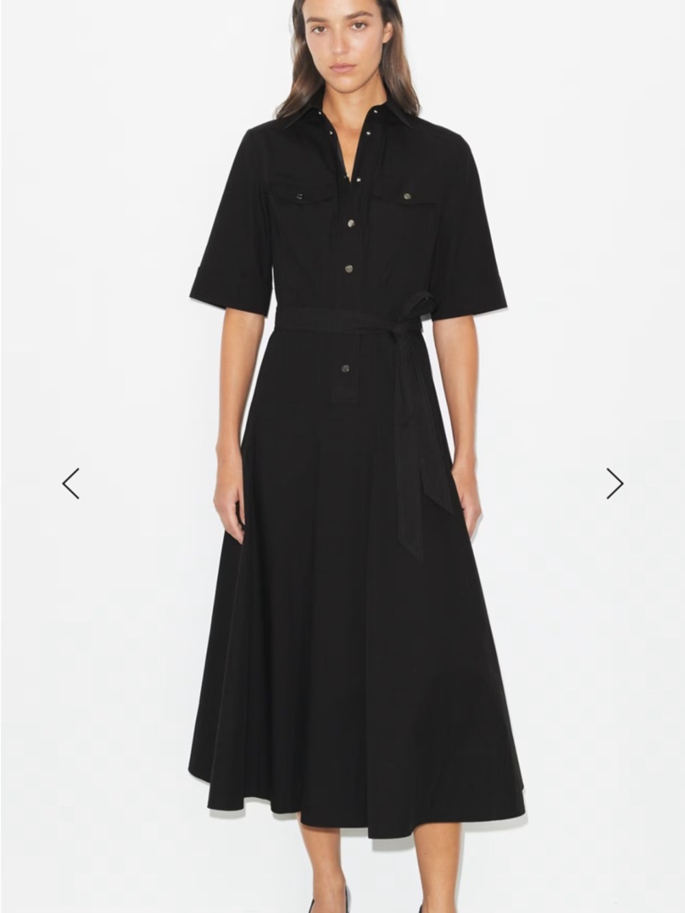 Tory Burch Black Midi Shirt Dress with Tie Waist